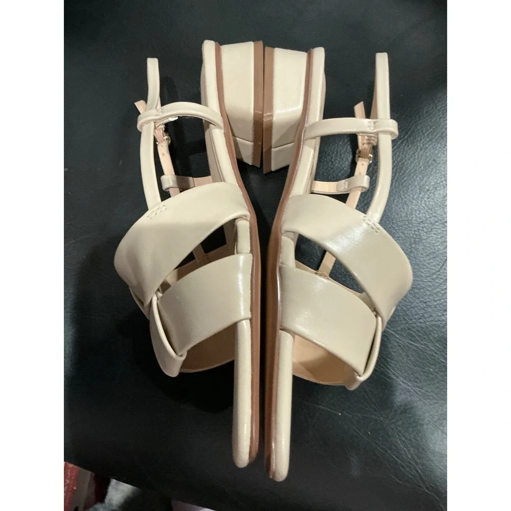 Journee‎ Tabatha Sandals Womens 8 Nude Block Heel Slingback Knot Square